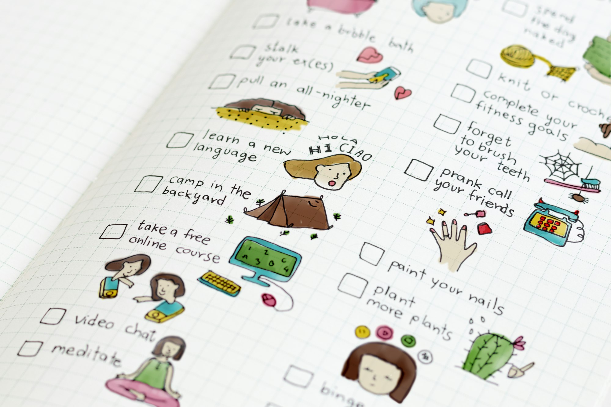 Stuck at home checklist in a notebook